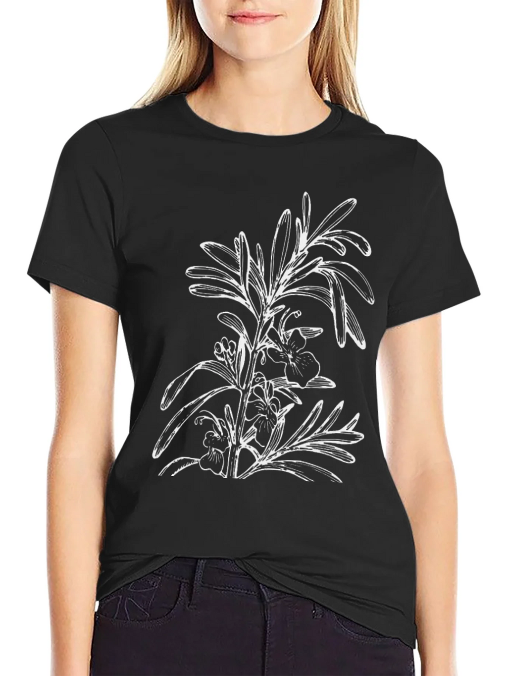 Black T-Shirt with Floral Botanical Graphic product image 2