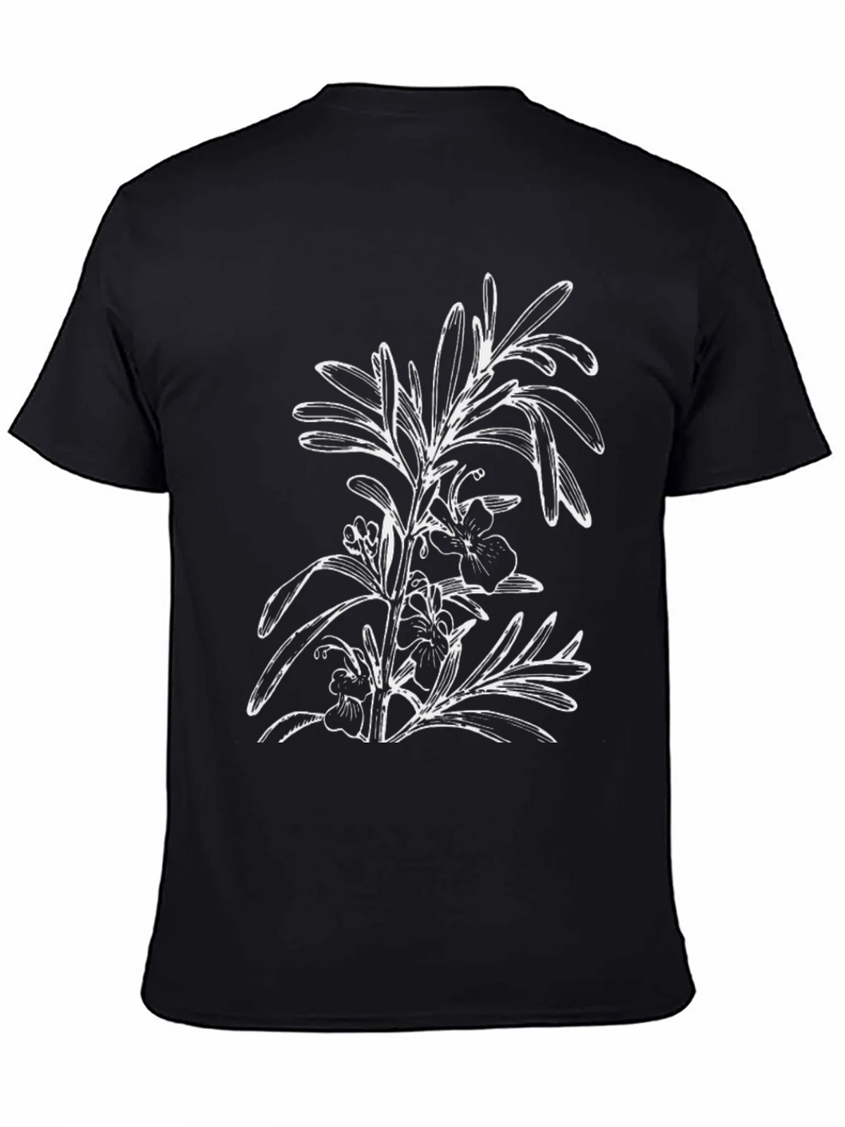 Black T-Shirt with Floral Botanical Graphic product image 4