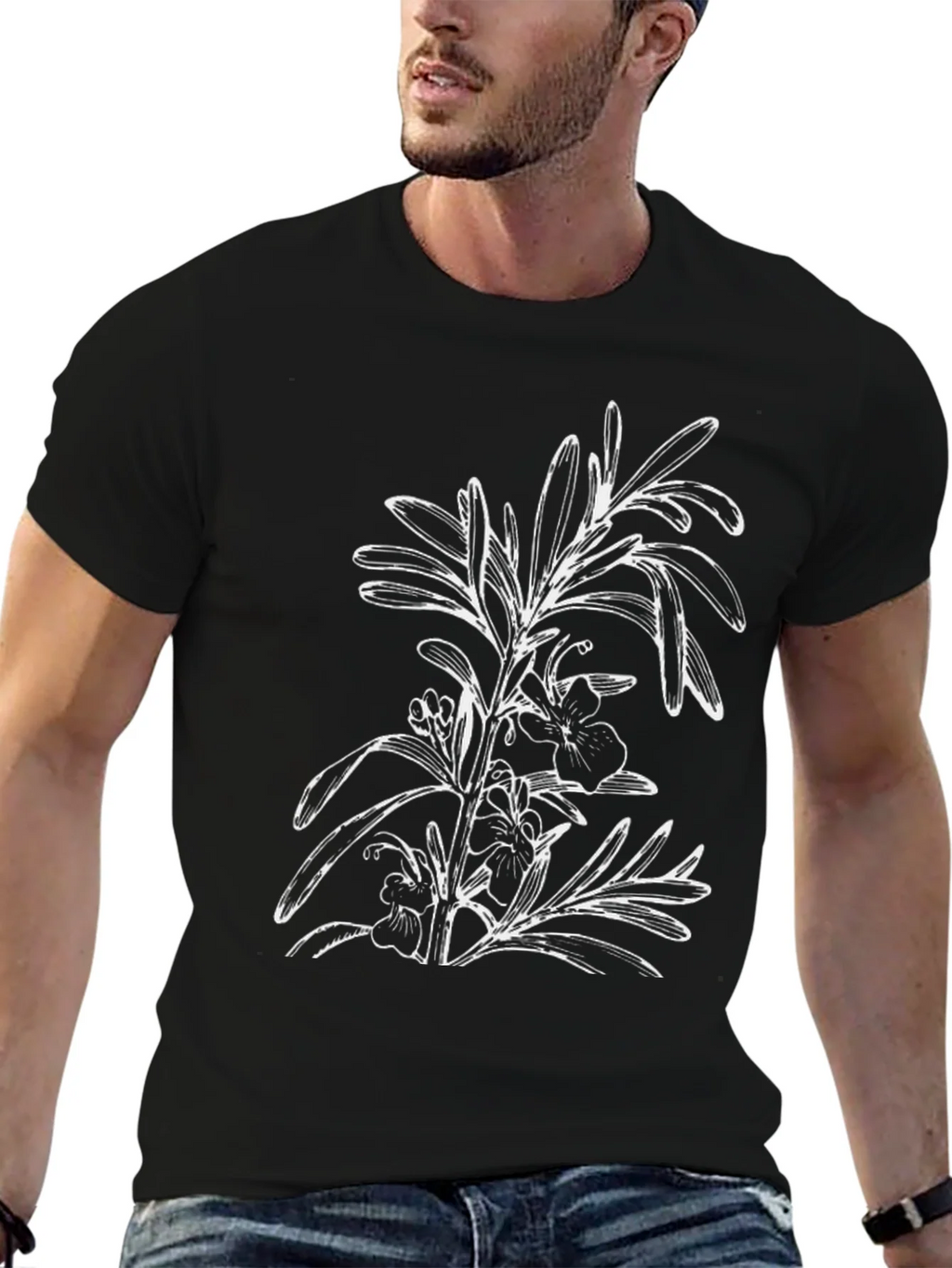 Black T-Shirt with Floral Botanical Graphic product image 6