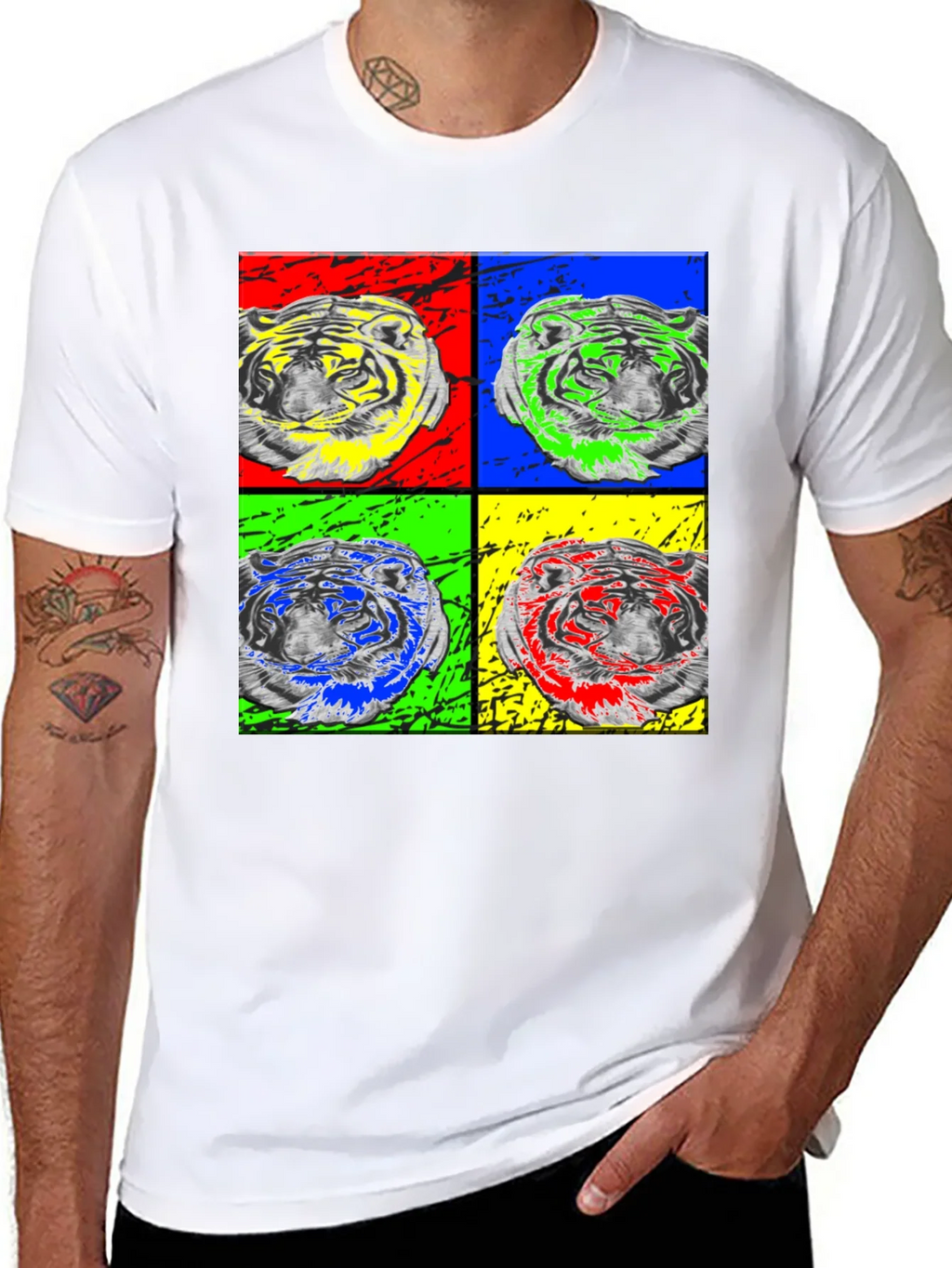 Pop Art Tiger Graphic Black T-Shirt product image 7