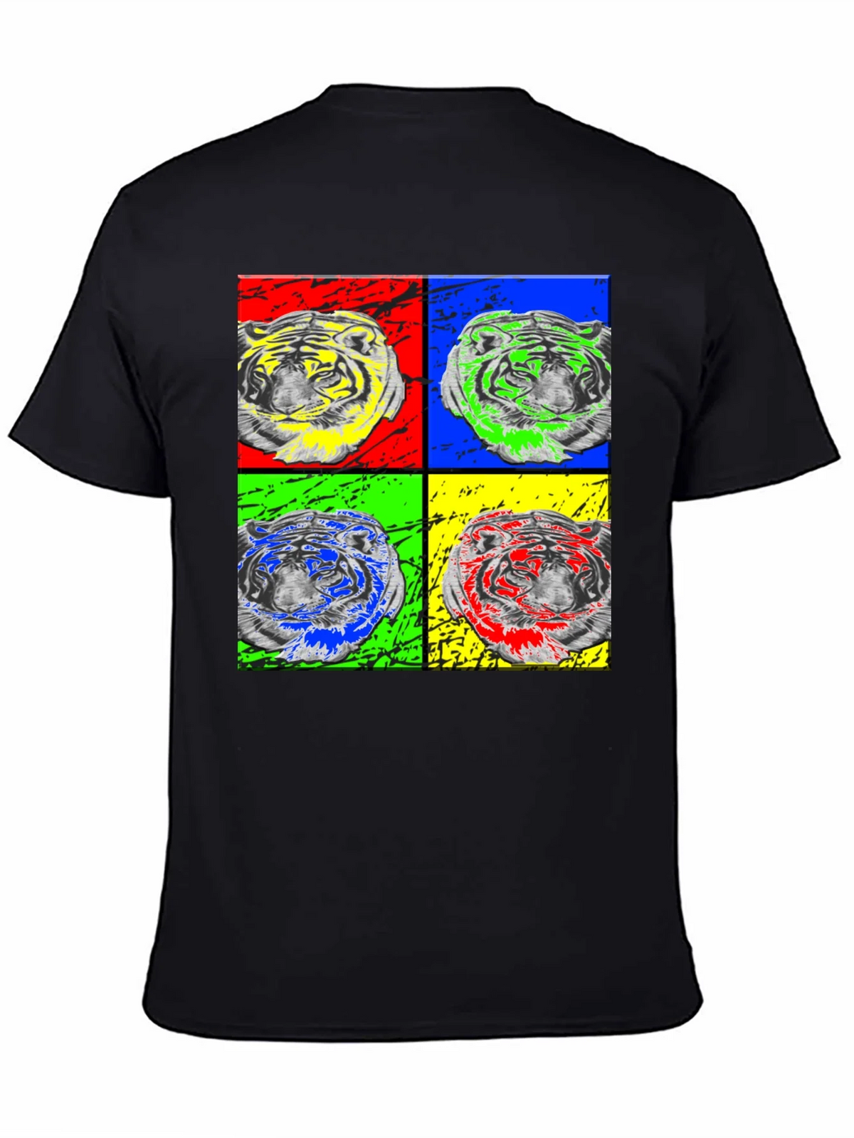 Pop Art Tiger Graphic Black T-Shirt product image 4
