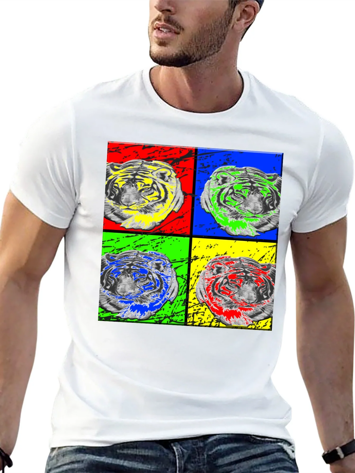 Pop Art Tiger Graphic Black T-Shirt product image 12