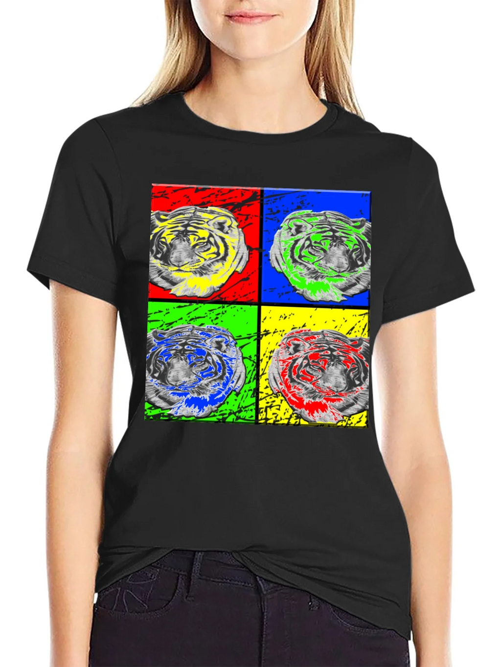 Pop Art Tiger Graphic Black T-Shirt product image 2
