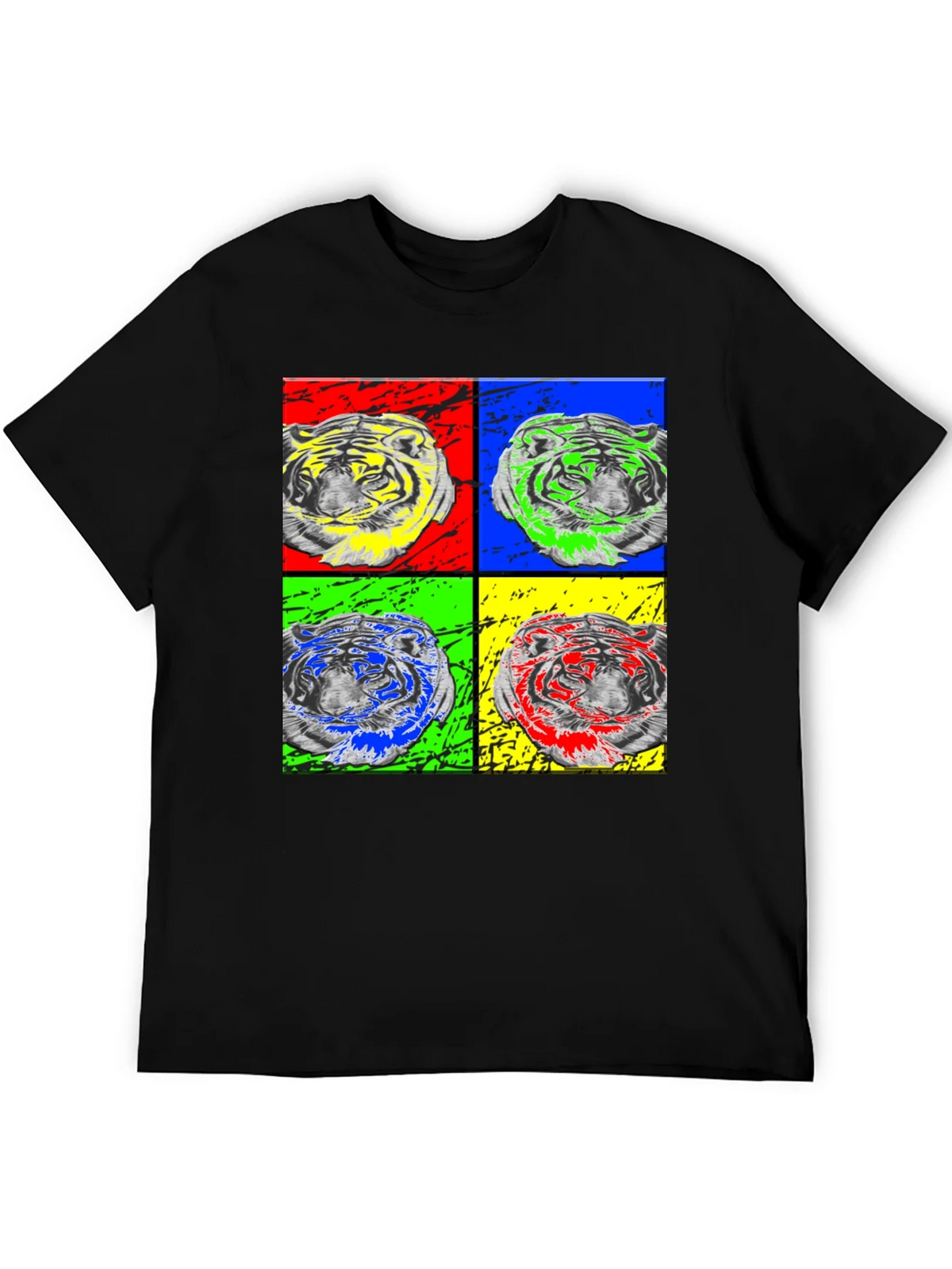 Pop Art Tiger Graphic Black T-Shirt product image 5