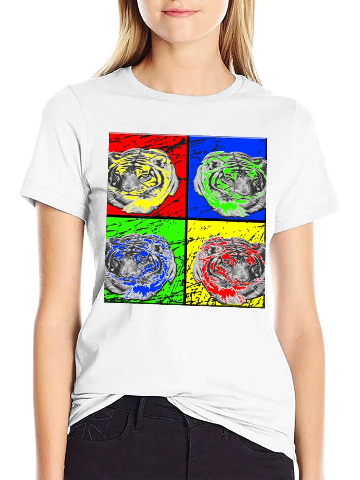 Pop Art Tiger Graphic Black T-Shirt product image 8