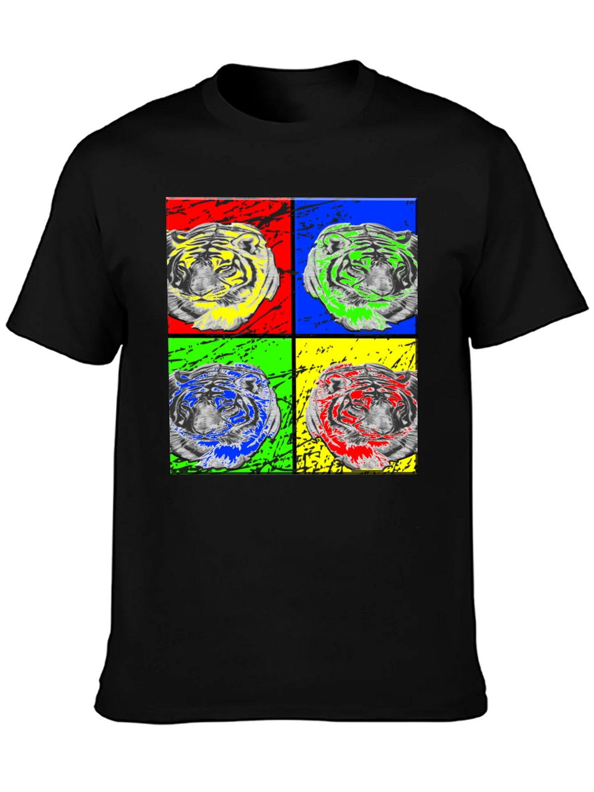 Pop Art Tiger Graphic Black T-Shirt product image 3