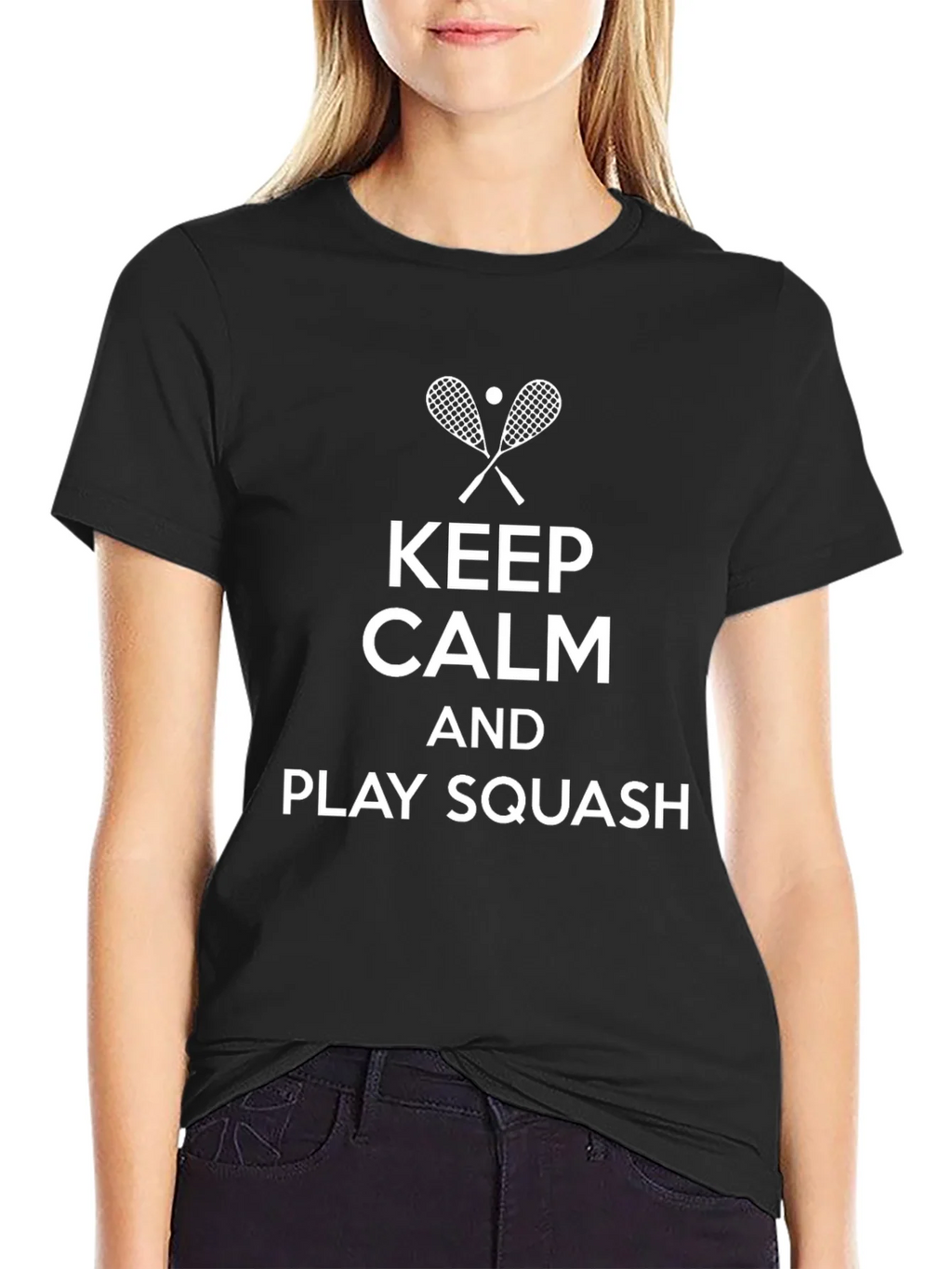 Keep Calm & Play Squash Black T-Shirt product image 2