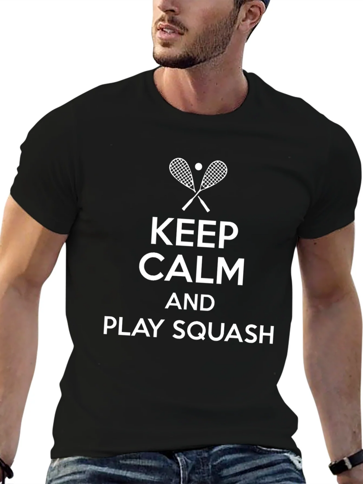 Keep Calm & Play Squash Black T-Shirt product image 6