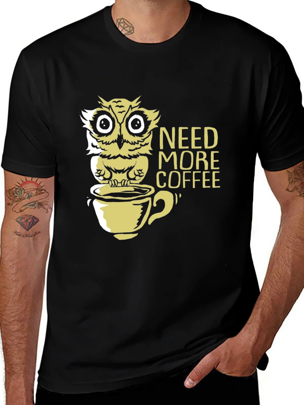 Need More Coffee Owl Graphic Tee - Black product image 1