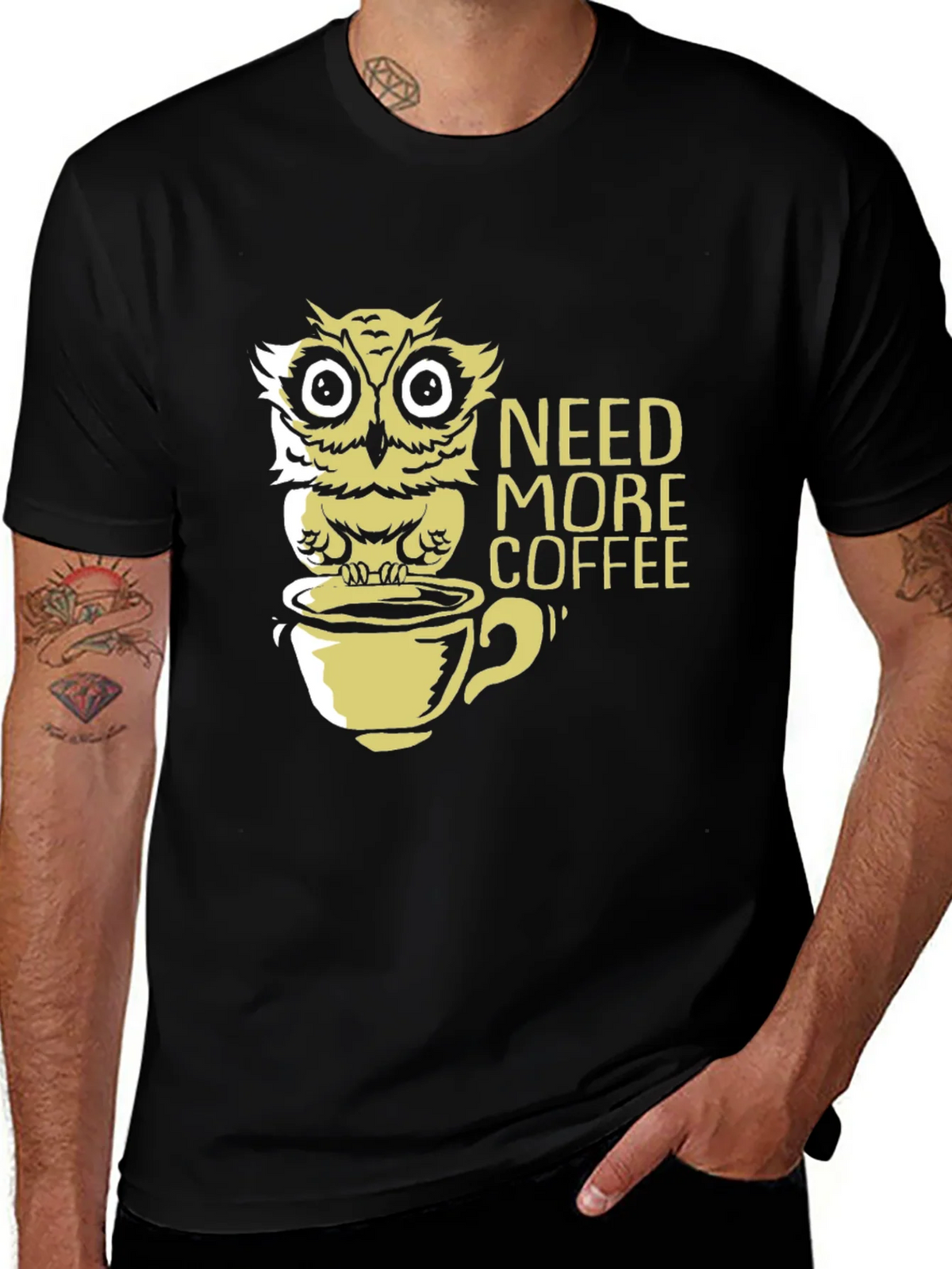 Need More Coffee Owl Graphic Tee - Black product image 1