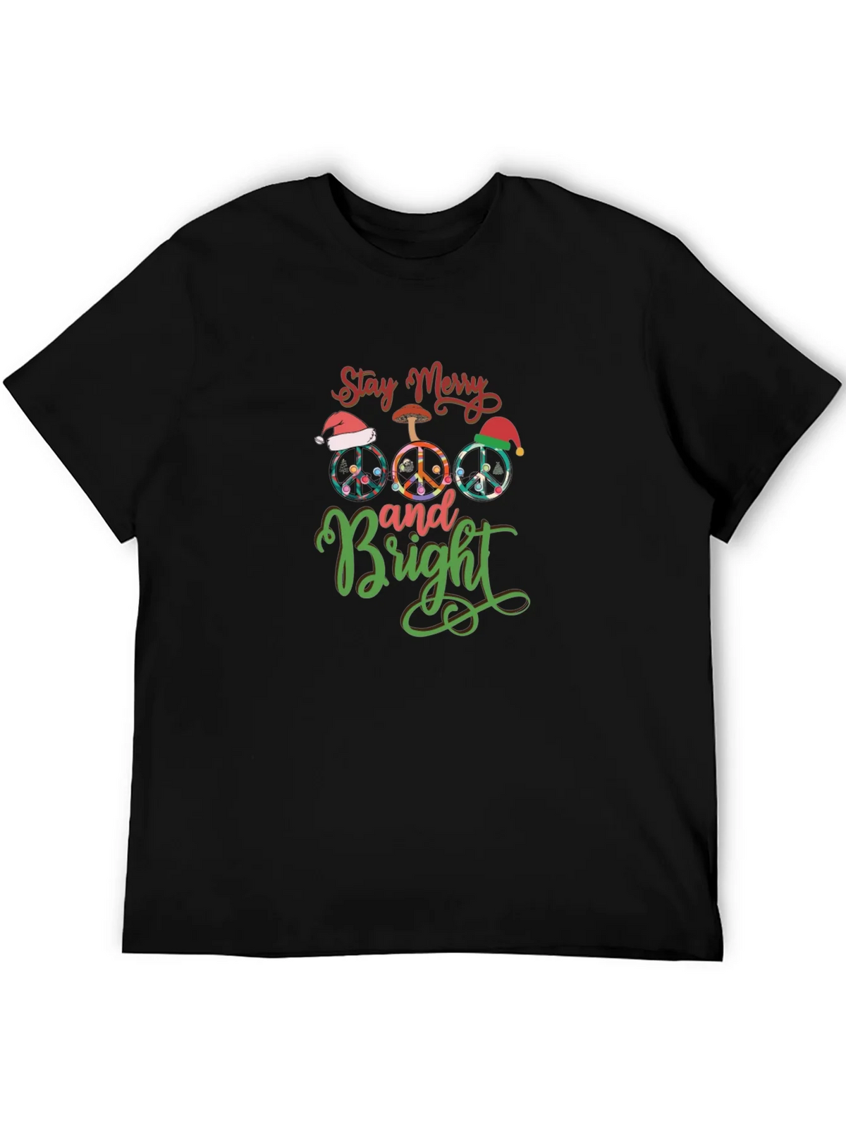 Stay Merry and Bright Christmas Peace Sign Graphic Tee