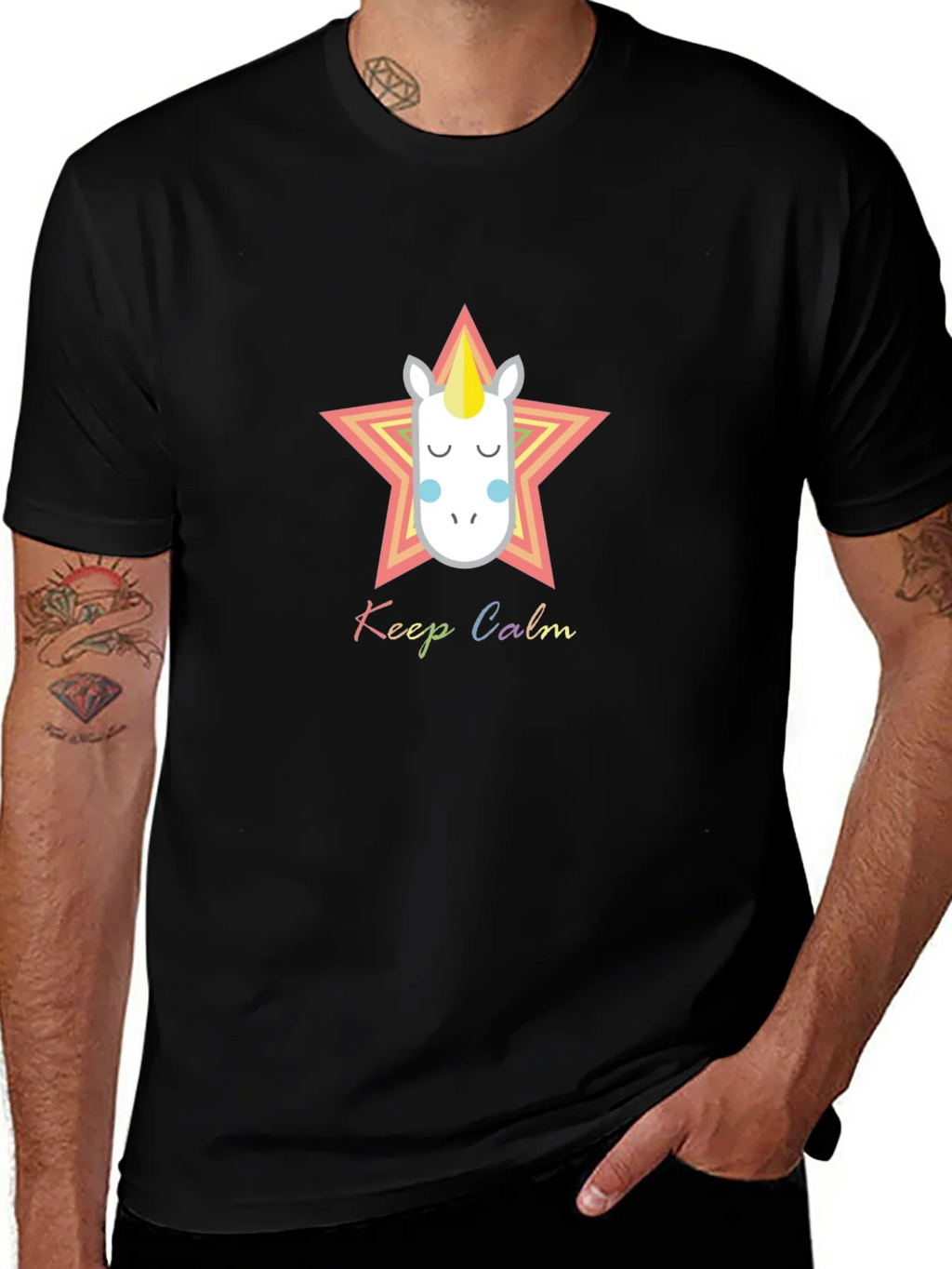 Keep Calm Unicorn Graphic Tee - Black Cotton Blend product image 1
