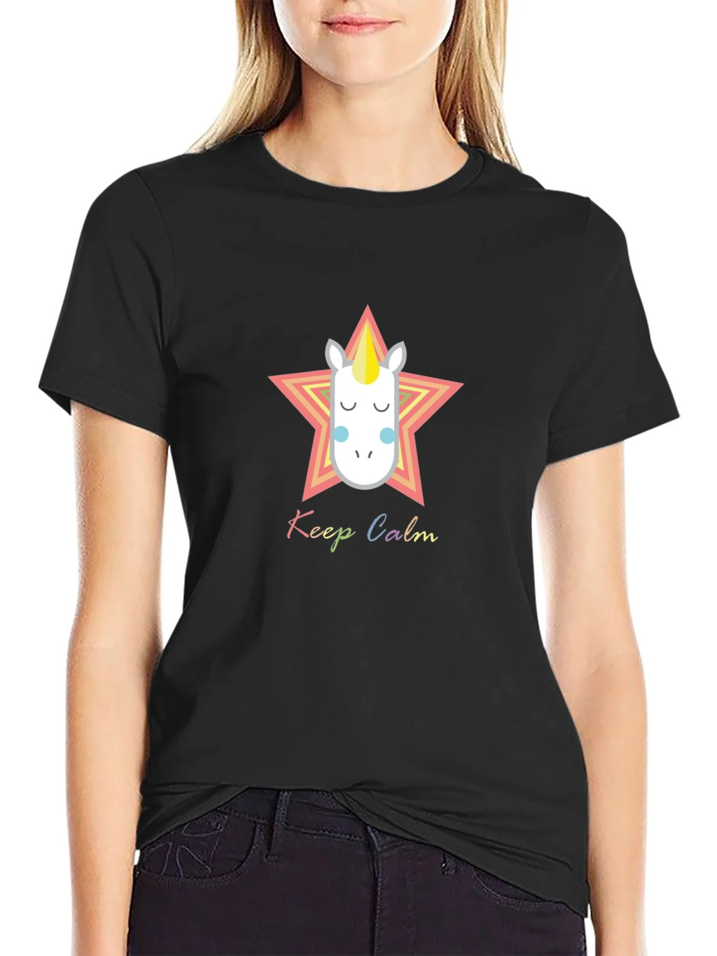 Keep Calm Unicorn Graphic Tee - Black Cotton Blend product image 2