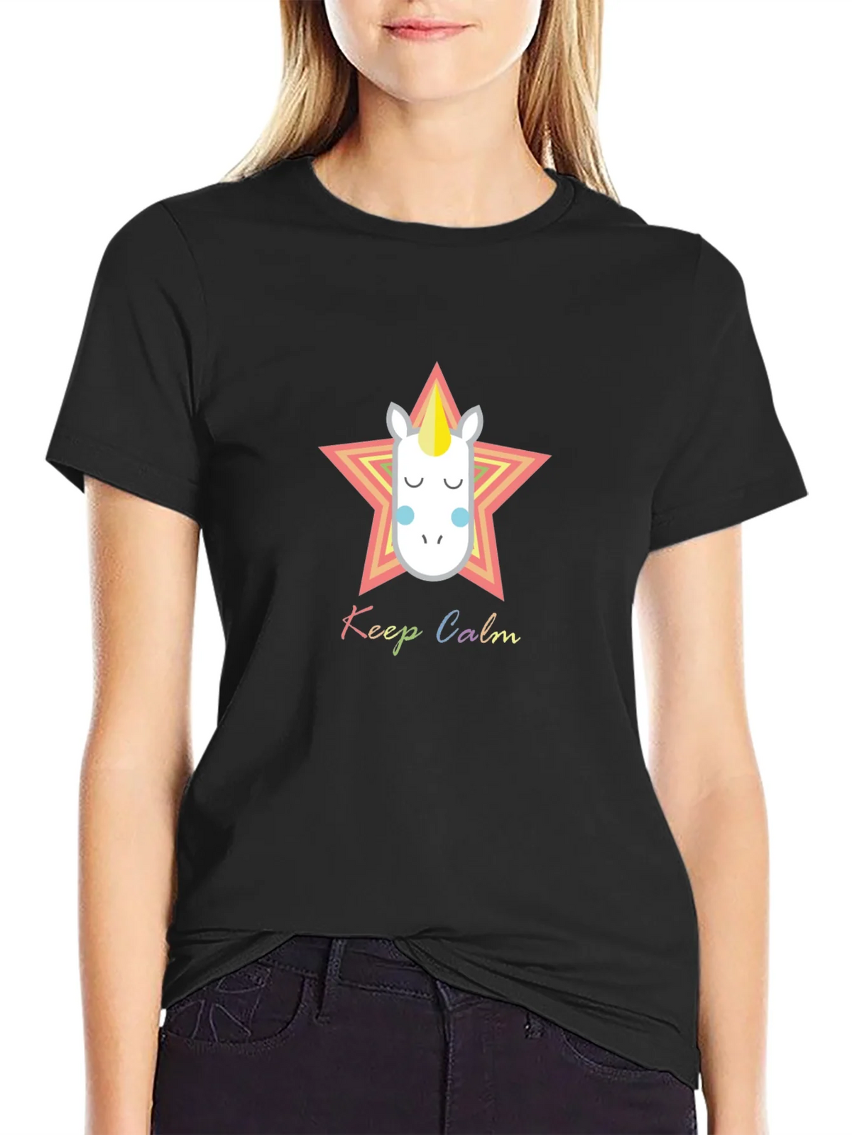 Keep Calm Unicorn Graphic Tee - Black Cotton Blend product image 2