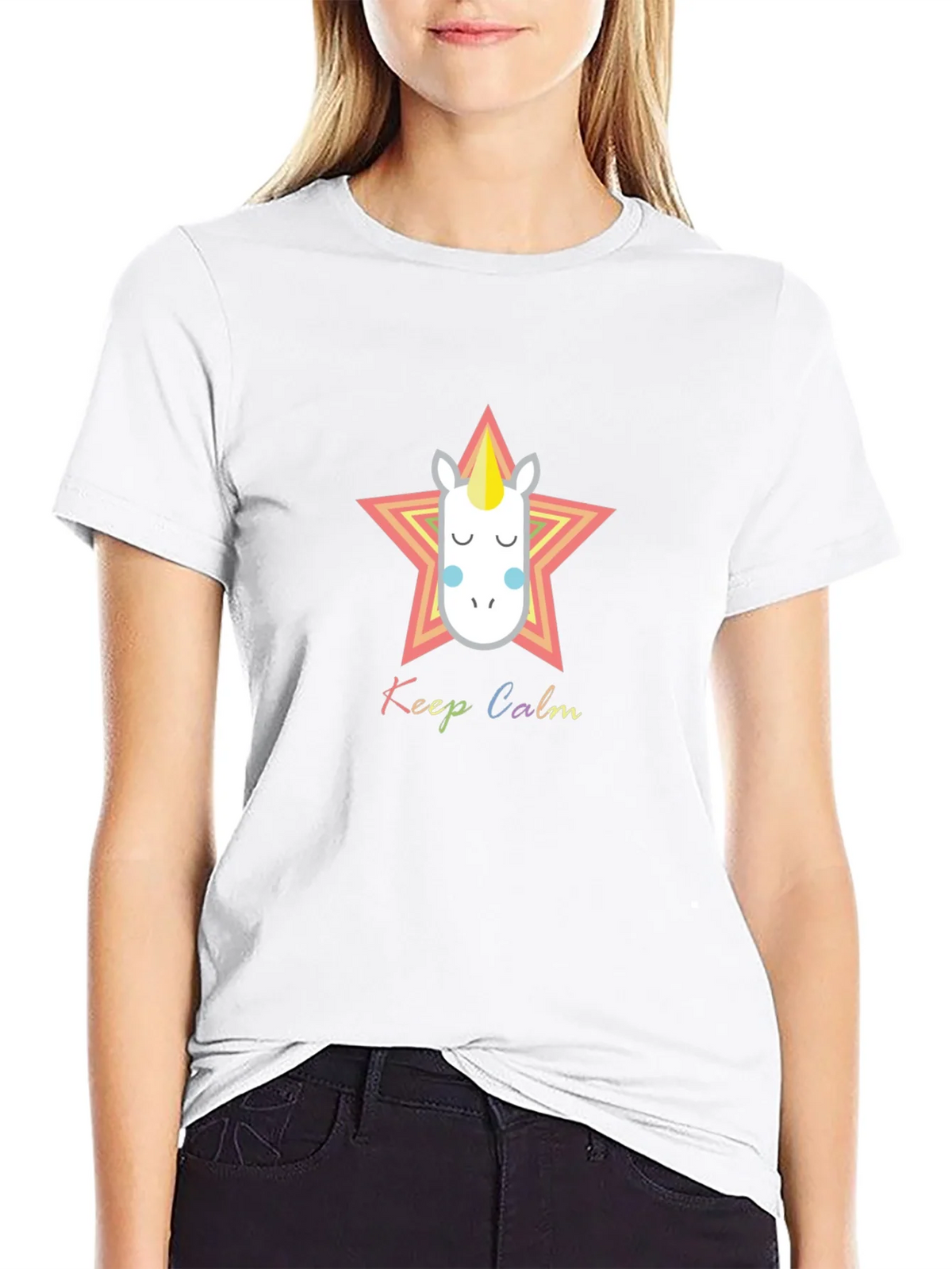Keep Calm Unicorn Graphic Tee - Black Cotton Blend product image 8