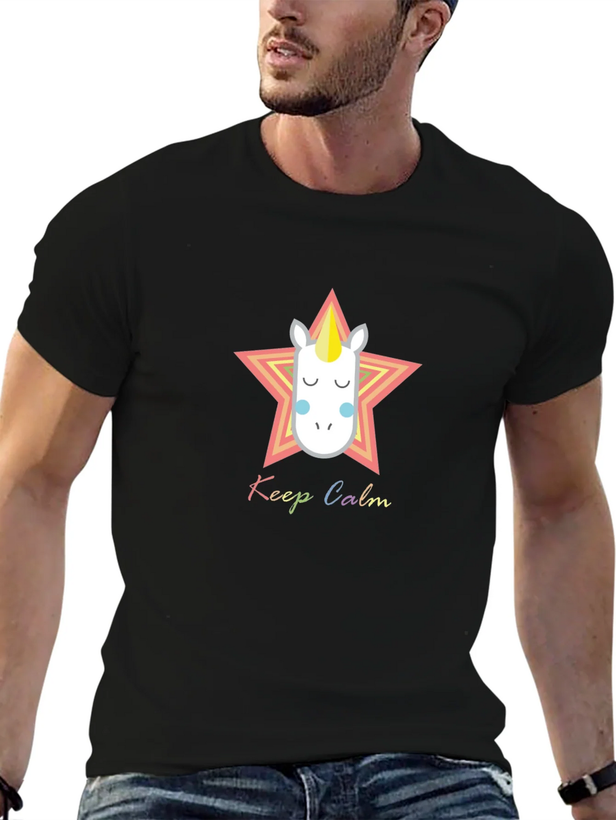 Keep Calm Unicorn Graphic Tee - Black Cotton Blend product image 6