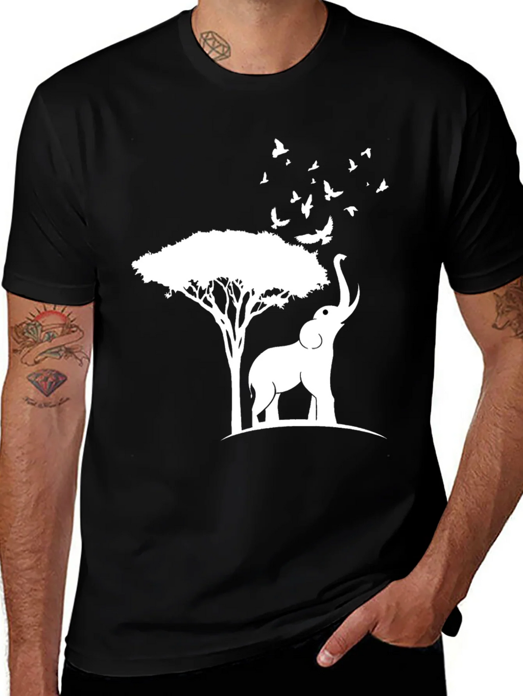 Elephant and Tree Graphic Tee - Nature Inspired Design product image 1