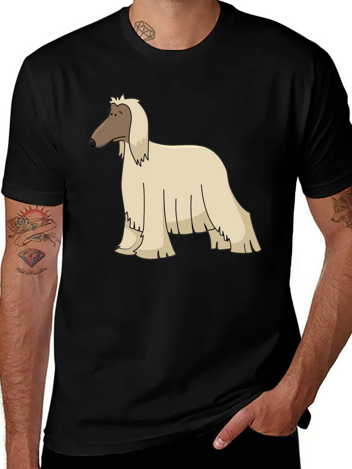Afghan Hound Cartoon Black T-Shirt product image 1