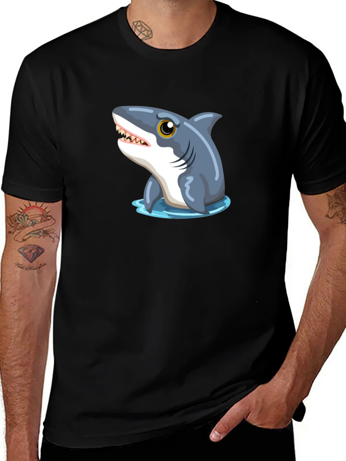 Shark Graphic Tee - Black Cotton T-Shirt product image 1