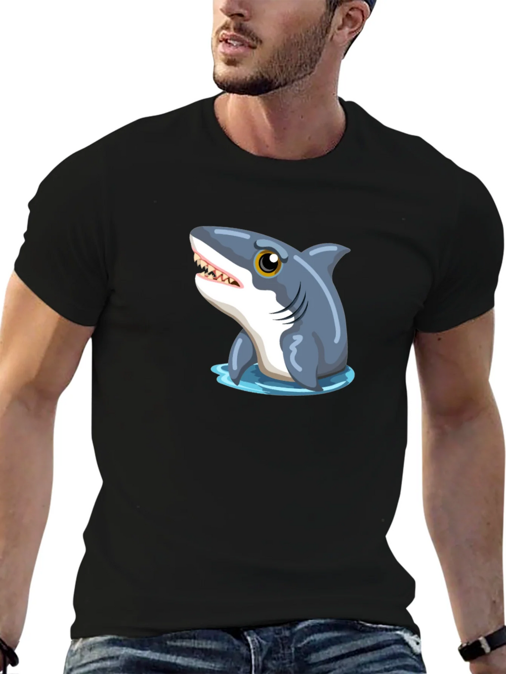 Shark Graphic Tee - Black Cotton T-Shirt product image 6