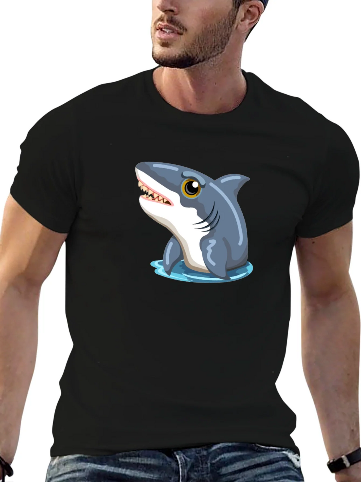 Shark Graphic Tee - Black Cotton T-Shirt product image 6