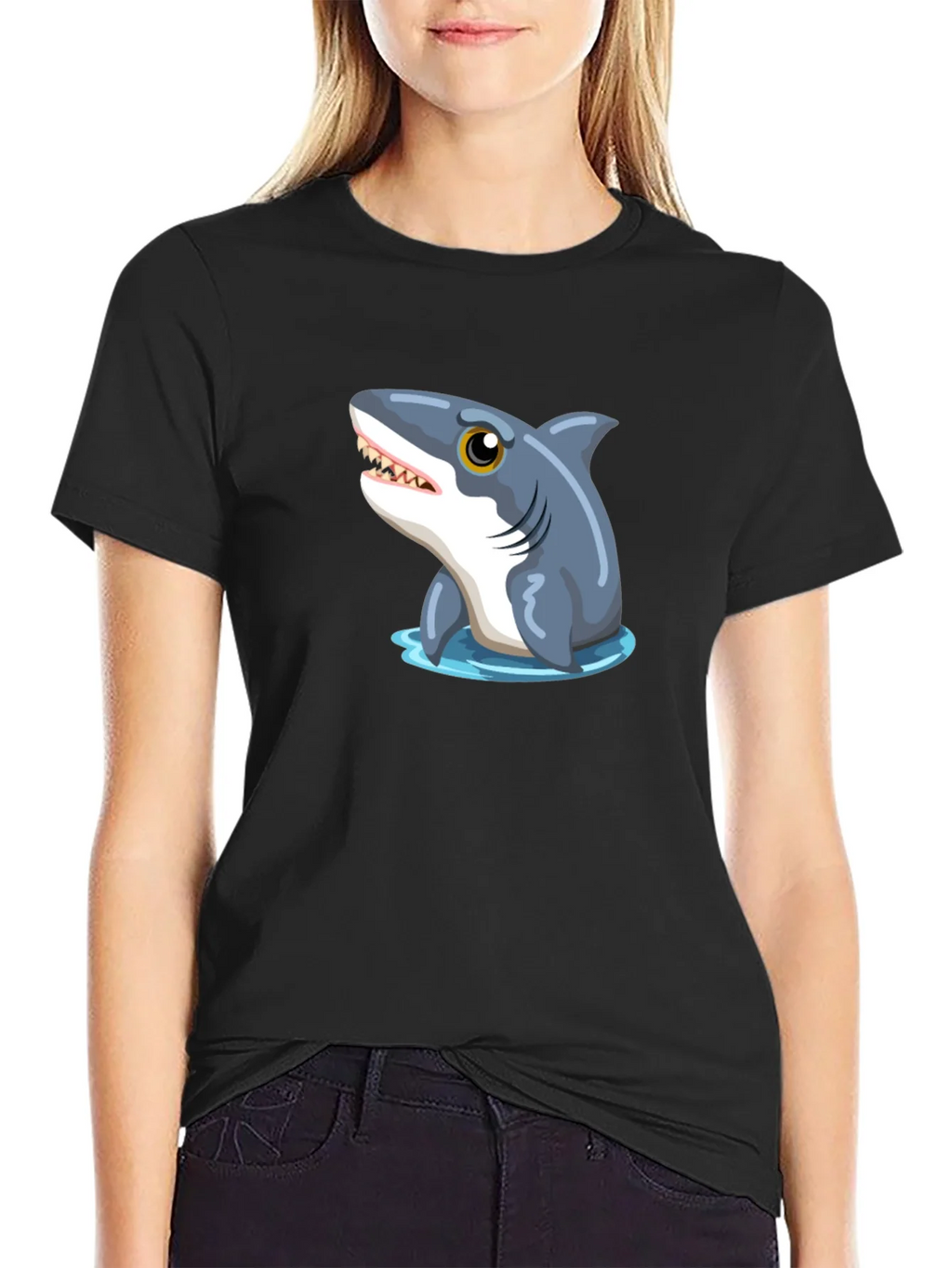 Shark Graphic Tee - Black Cotton T-Shirt product image 2