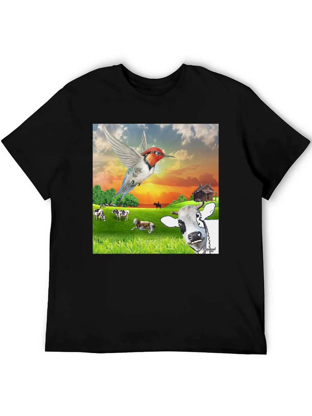Hummingbird & Cow Farm T-Shirt - Unique Animal Design product image 5