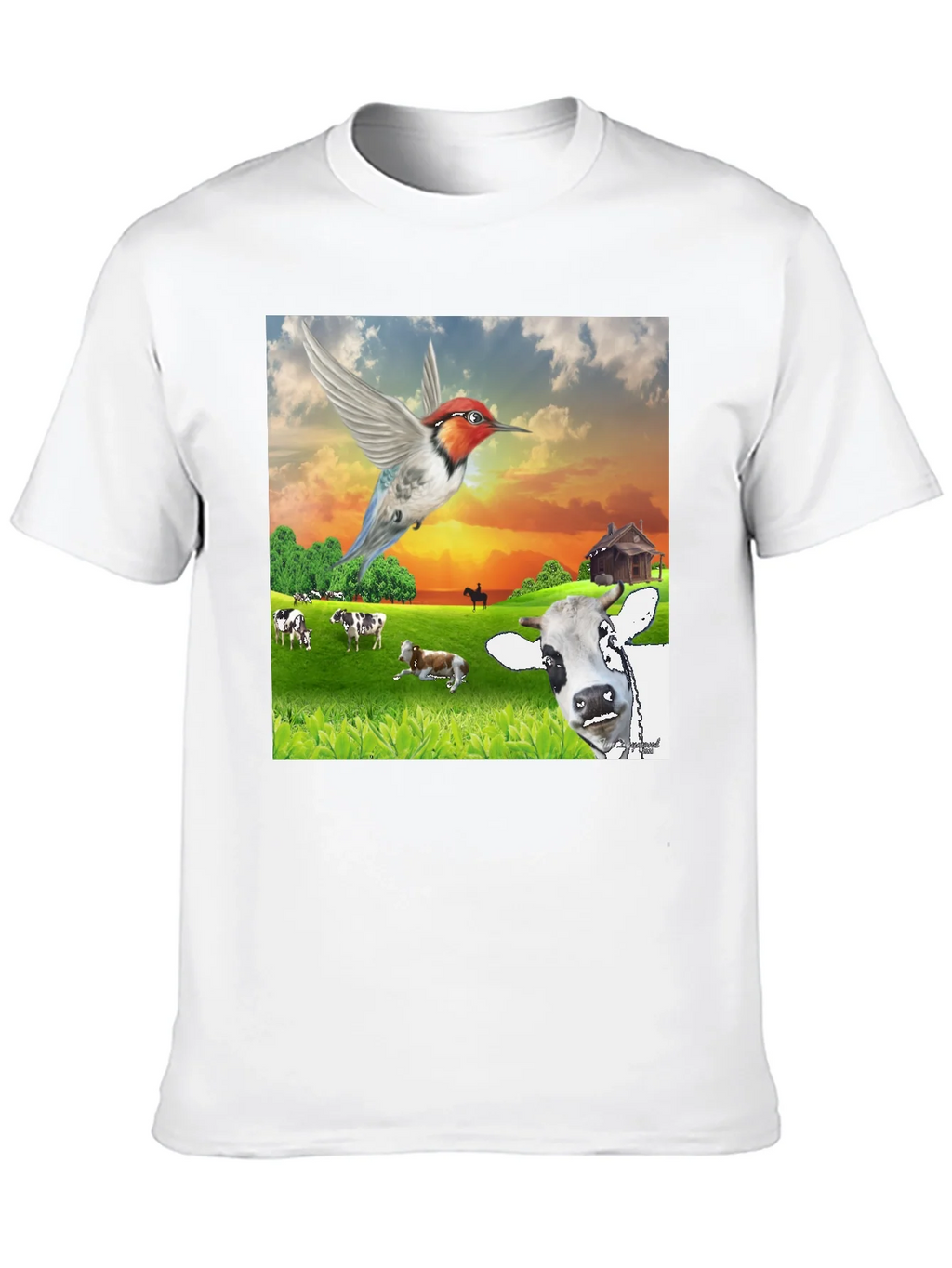 Hummingbird & Cow Farm T-Shirt - Unique Animal Design product image 9