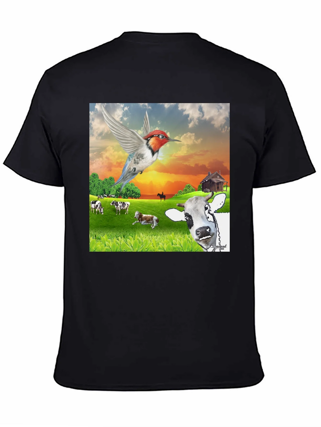 Hummingbird & Cow Farm T-Shirt - Unique Animal Design product image 4