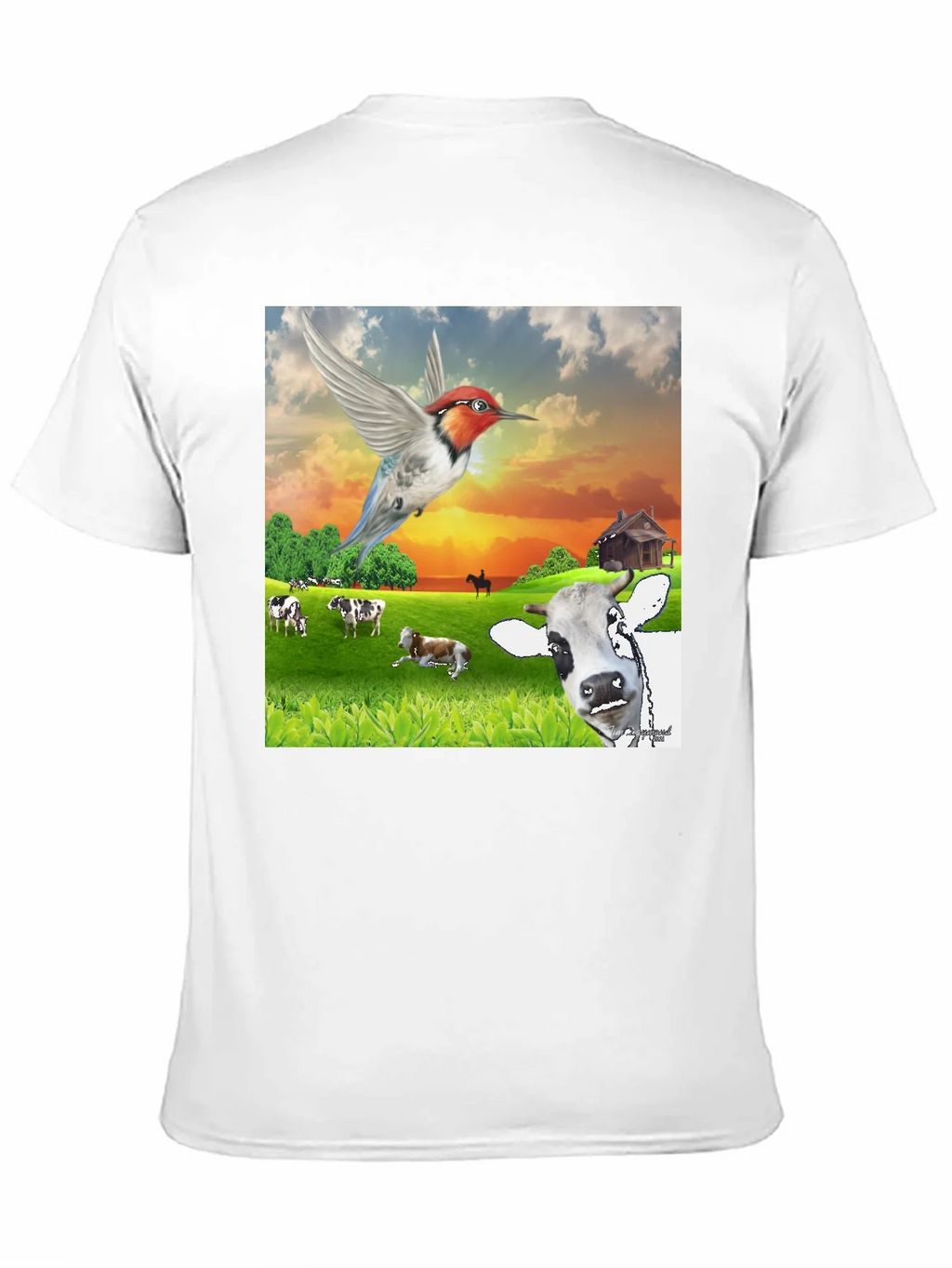 Hummingbird & Cow Farm T-Shirt - Unique Animal Design product image 10
