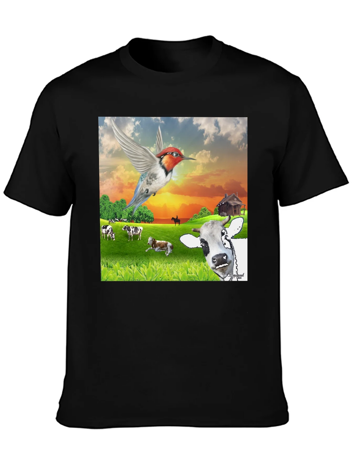 Hummingbird & Cow Farm T-Shirt - Unique Animal Design product image 3