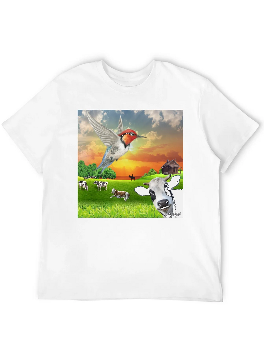 Hummingbird & Cow Farm T-Shirt - Unique Animal Design product image 11
