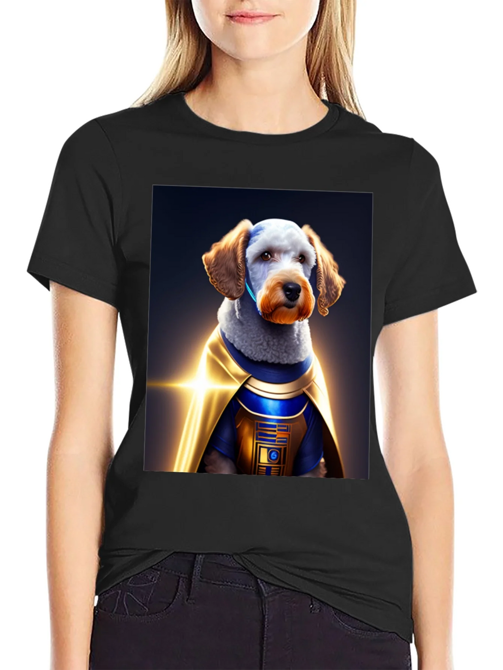 Dog Dressed as R2-D2 on Black T-Shirt product image 2
