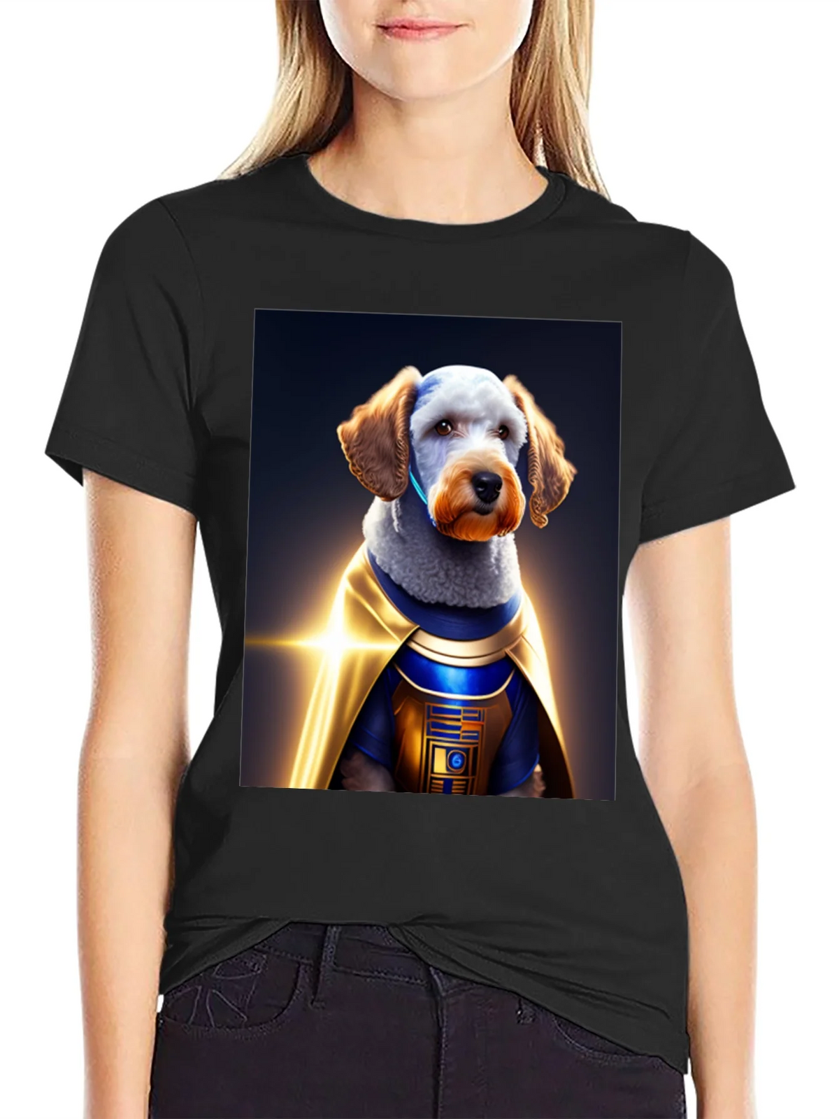 Dog Dressed as R2-D2 on Black T-Shirt product image 2