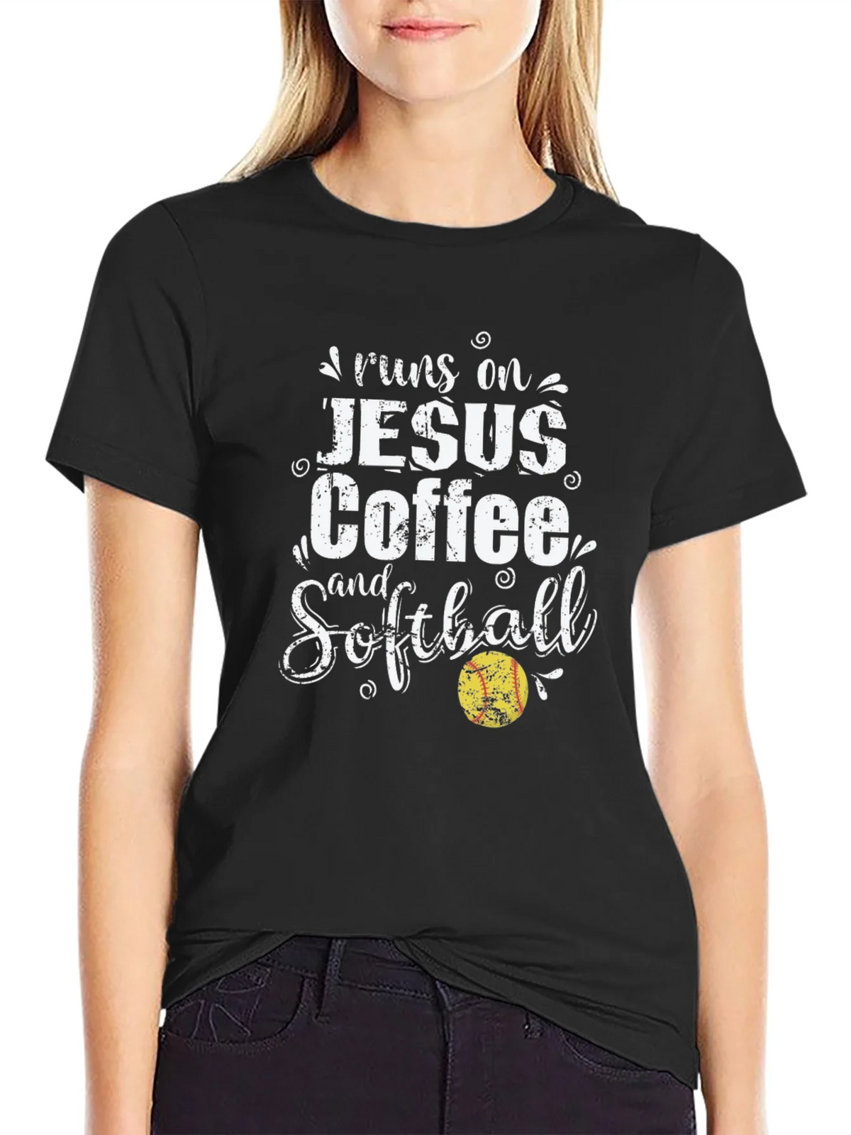 Runs on Jesus Coffee and Softball T-Shirt product image 2