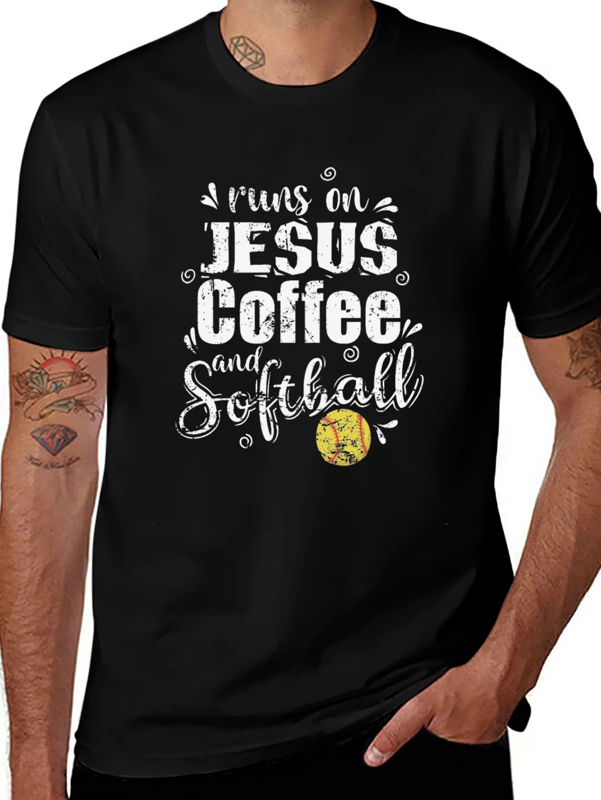 Runs on Jesus Coffee and Softball T-Shirt product image 1