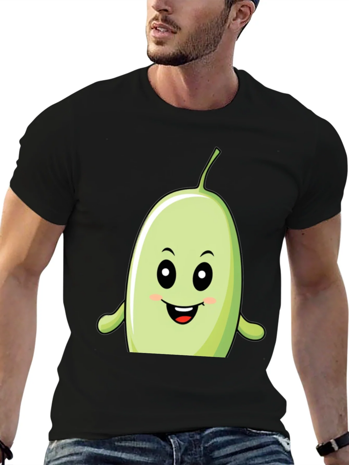 Funny Bean Cartoon Graphic Black T-Shirt product image 6