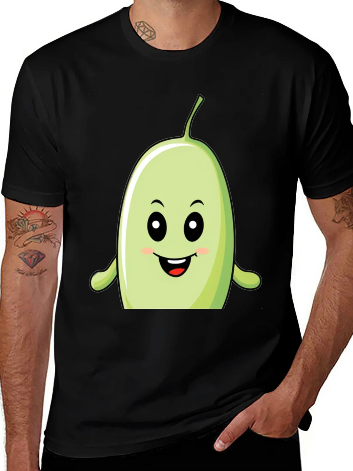 Funny Bean Cartoon Graphic Black T-Shirt product image 1