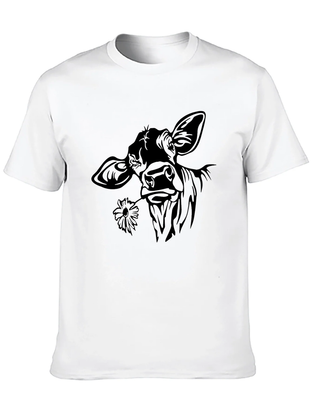 Cow with Flower T-Shirt - Black Crew Neck Tee product image 7