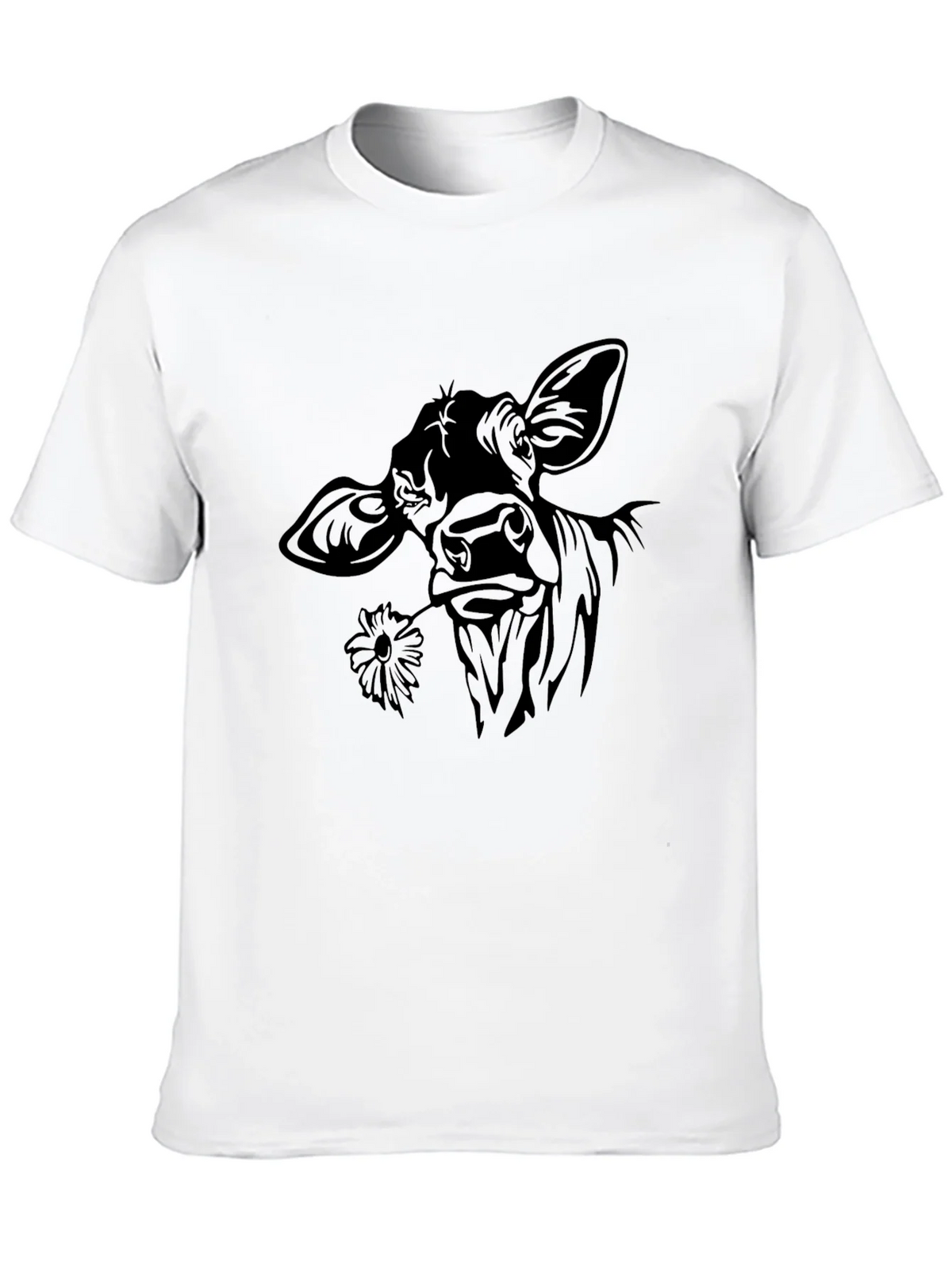 Cow with Flower T-Shirt - Black Crew Neck Tee product image 7