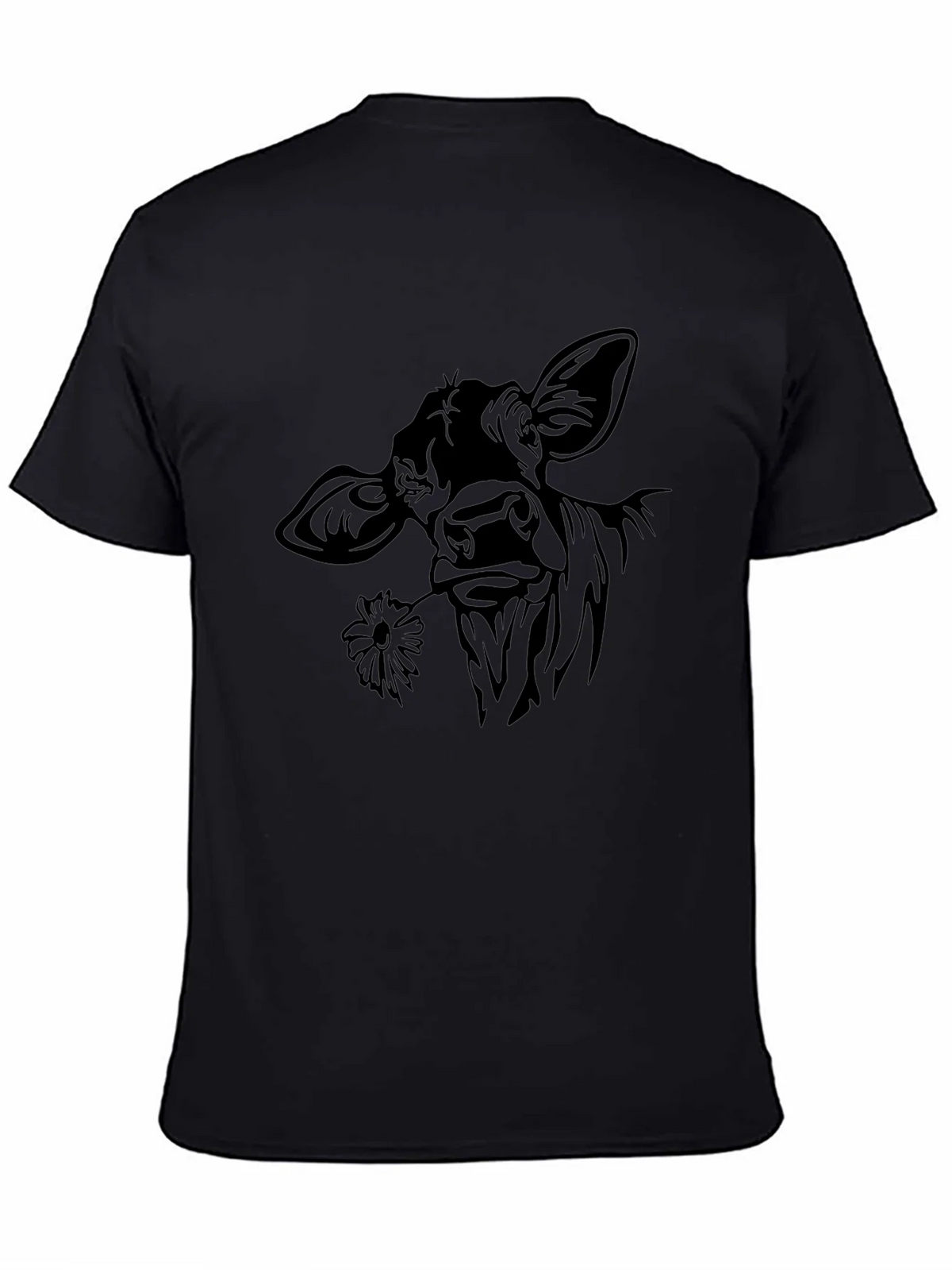Cow with Flower T-Shirt - Black Crew Neck Tee product image 3