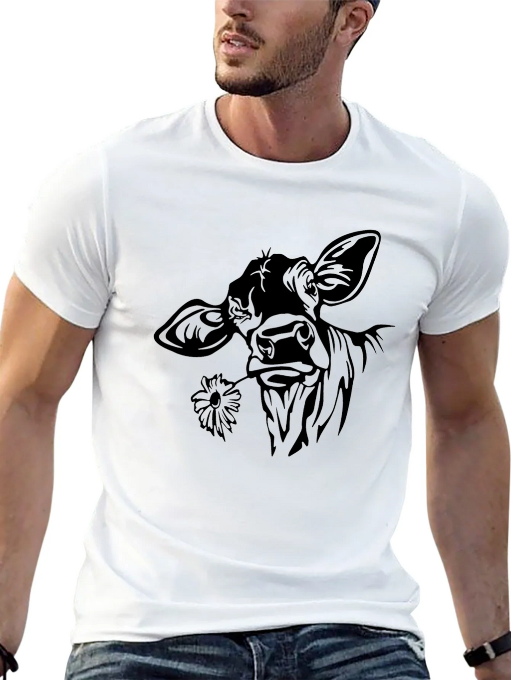Cow with Flower T-Shirt - Black Crew Neck Tee product image 9