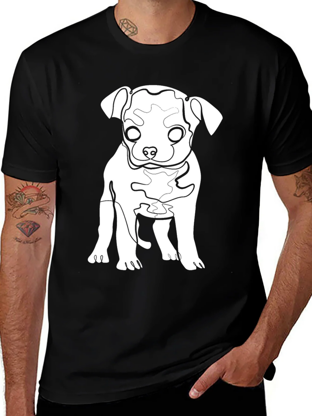 Dog Line Art Graphic Tee - Black Cotton Blend product image 1
