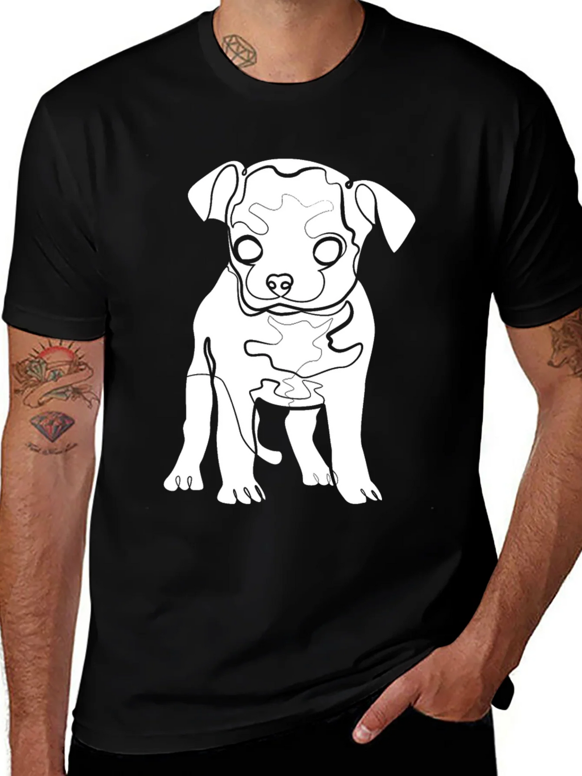 Dog Line Art Graphic Tee - Black Cotton Blend product image 1