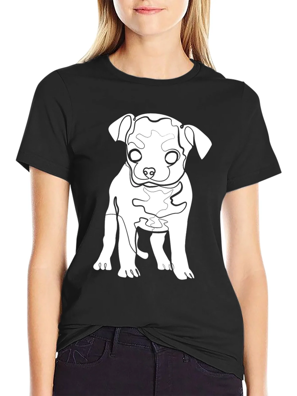 Dog Line Art Graphic Tee - Black Cotton Blend product image 2