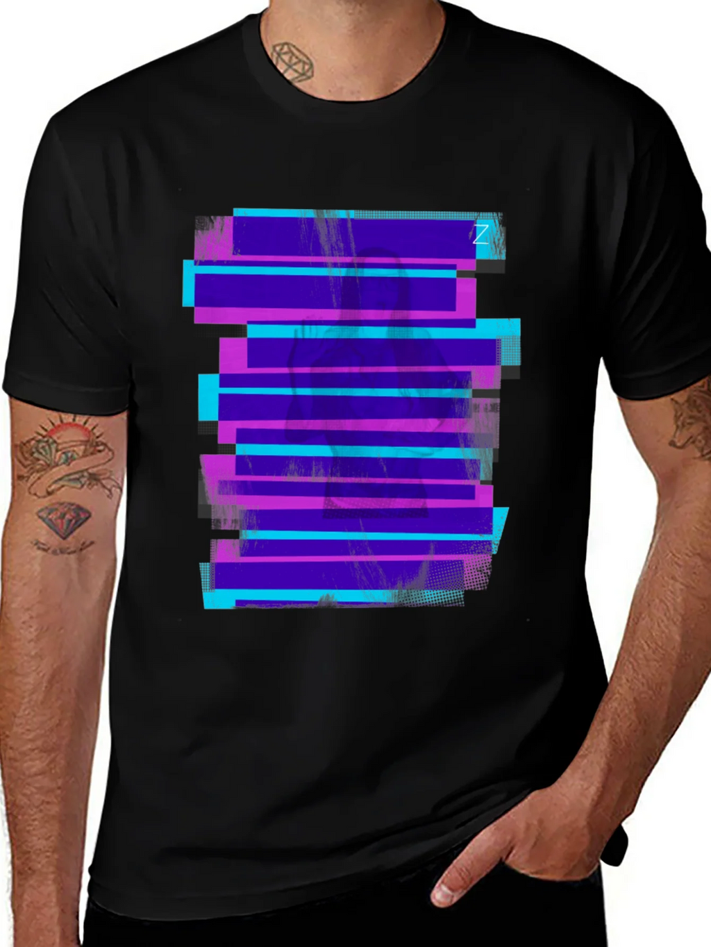 Retro Glitch Tee - Black Graphic Print T-Shirt product image 1