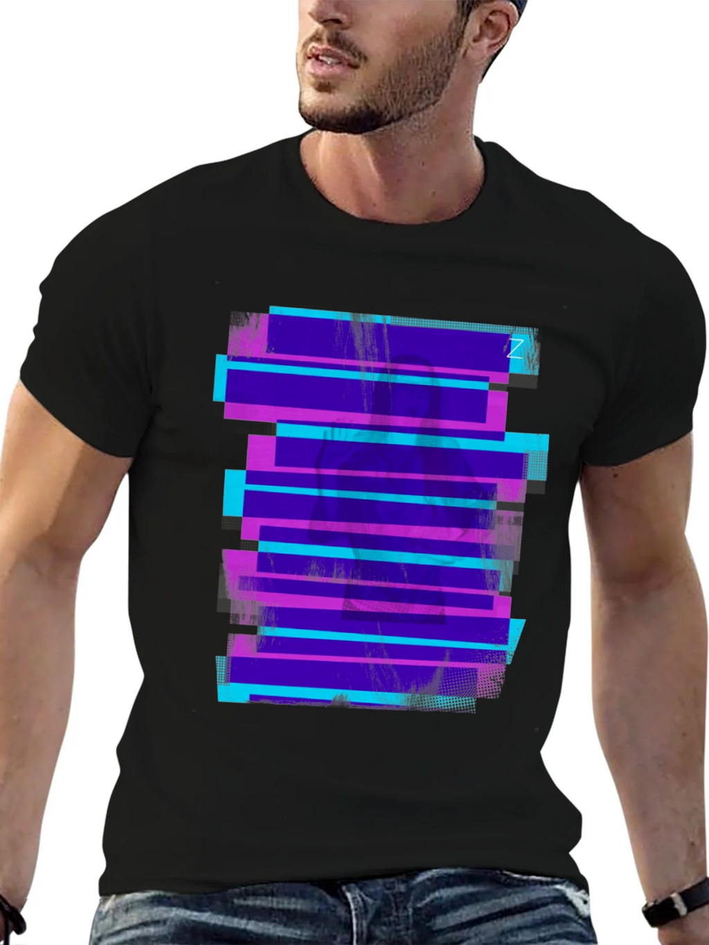 Retro Glitch Tee - Black Graphic Print T-Shirt product image 6