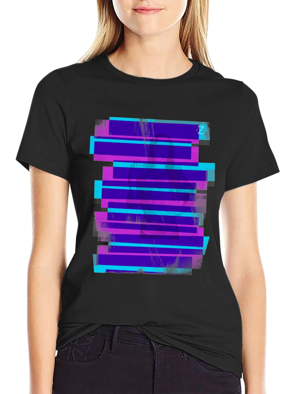 Retro Glitch Tee - Black Graphic Print T-Shirt product image 2