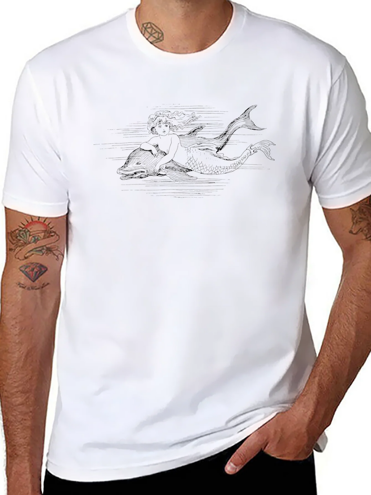 Black T-Shirt with Mermaid & Dolphin Design product image 7
