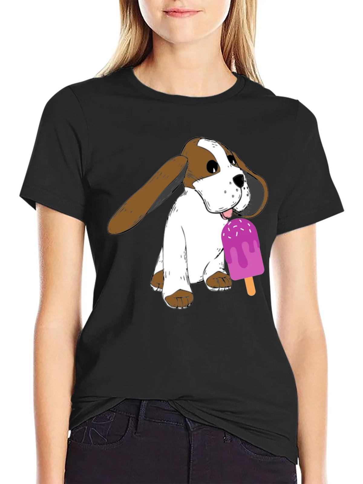 Dog with Popsicle Graphic T-Shirt - Black product image 2